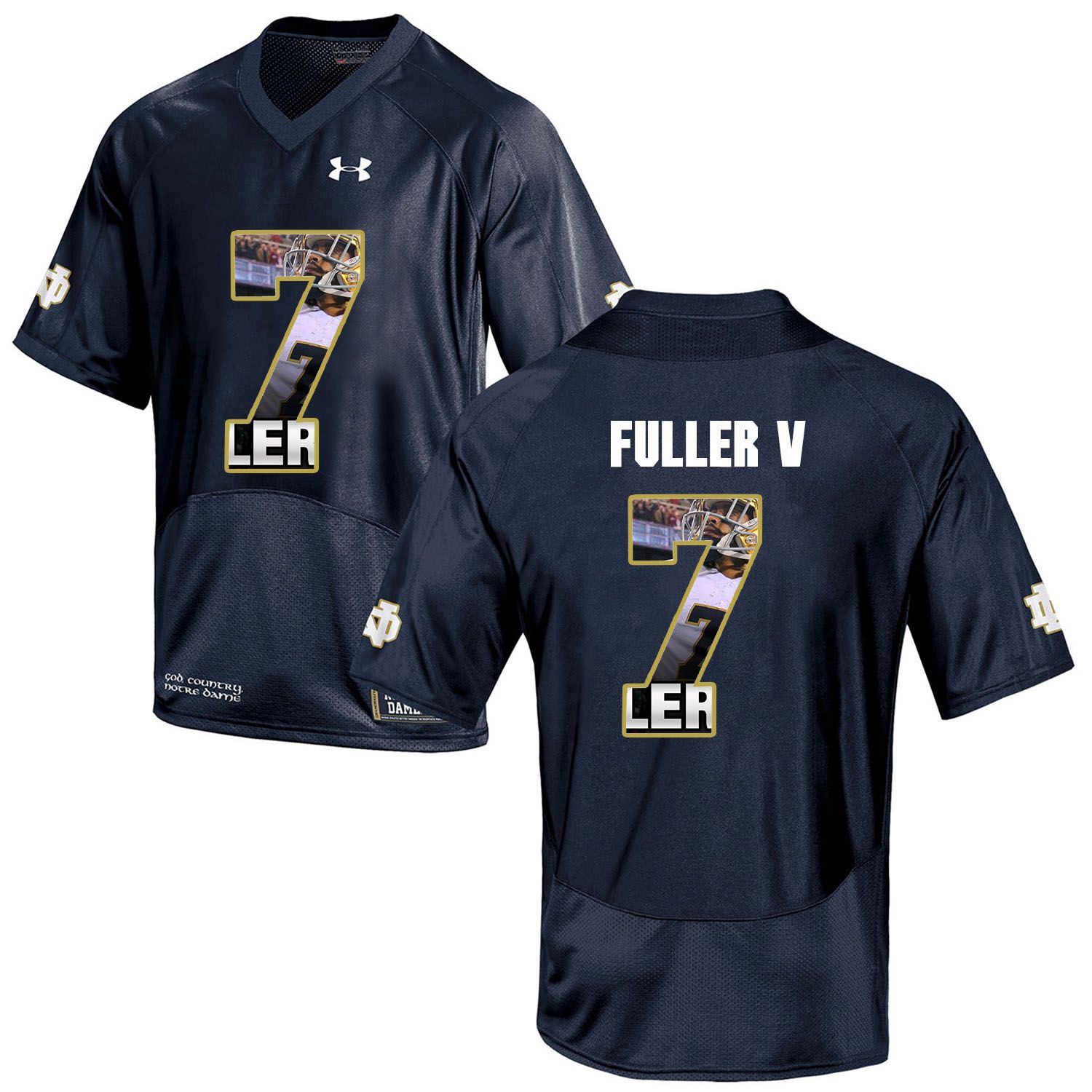 Men Norte Dame Fighting Irish #7 Fuller v Navy Blue Fashion Edition Customized NCAA Jerseys